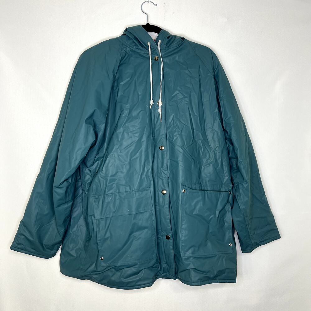 Vintage Sail Harbor Dark Teal Rain Jacket with Flannel Lining Size L